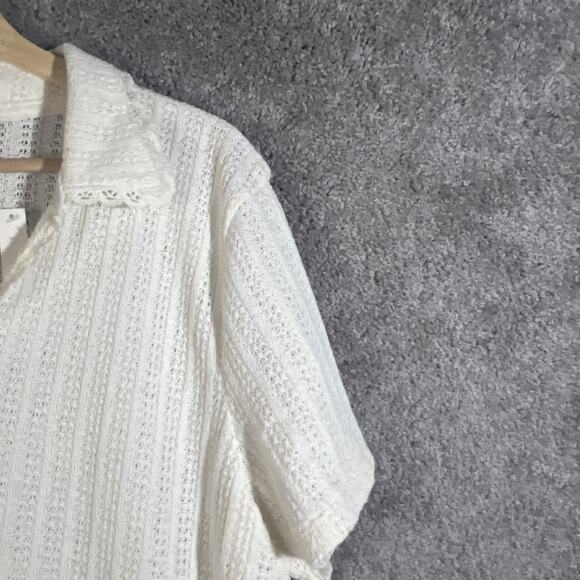 Madewell Womens XL Ivory Crochet Sweater Collared V-Neck Short Sleeve Retro Boho - Picture 4 of 12